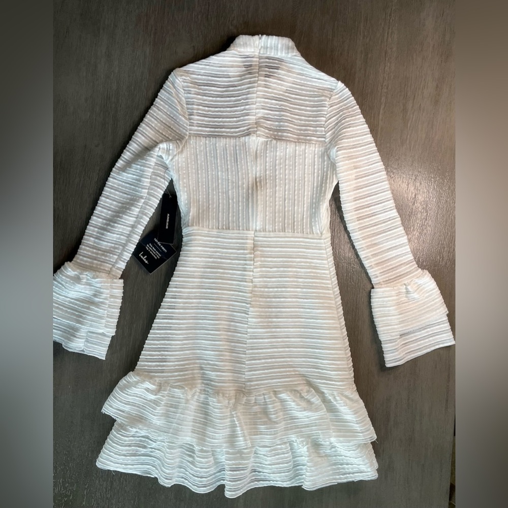 NWT Lulu’s For Always White Ruffled Long Sleeve Mini Dress XS - Picture 5 of 16